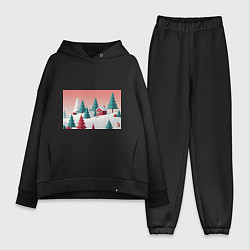 Женский костюм оверсайз Новогодний домик, цвет: черный