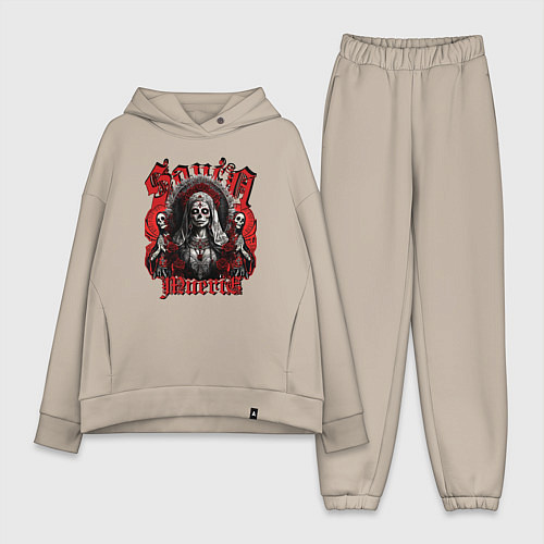 Женский костюм оверсайз Санта Муэрто с скелетами / Миндальный – фото 1