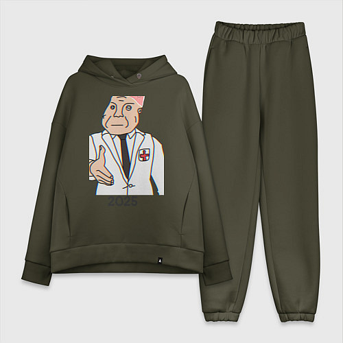 Женский костюм оверсайз Дурка новый год / Хаки – фото 1