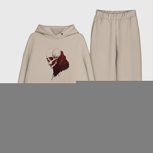 Женский костюм оверсайз Череп с острыми клыками / Миндальный – фото 1