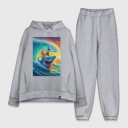 Женский костюм оверсайз Рик и Морти - сёрфинг на акуле, цвет: меланж