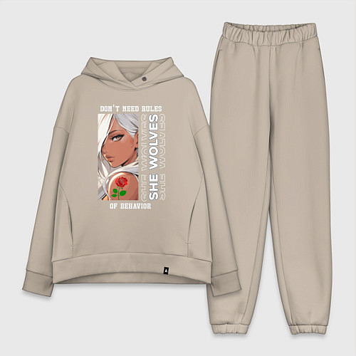 Женский костюм оверсайз Девушка из аниме с розой / Миндальный – фото 1