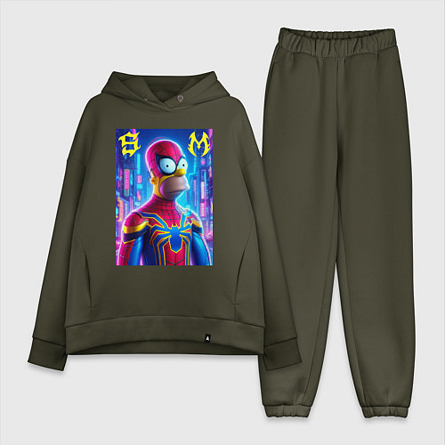 Женский костюм оверсайз Homer Simpson and Spider man - collaboration / Хаки – фото 1