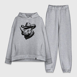 Женский костюм оверсайз Носорог ковбой, цвет: меланж