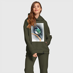 Женский костюм оверсайз Птичка на ветке, цвет: хаки — фото 2