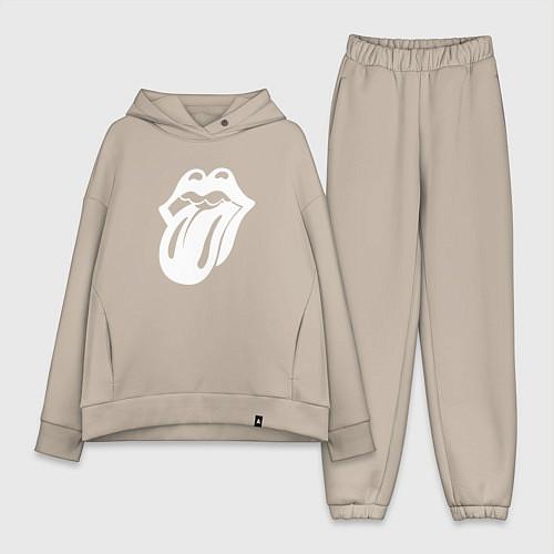 Женский костюм оверсайз Rolling Stones - white logo / Миндальный – фото 1