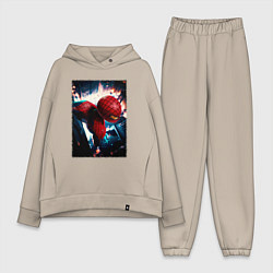 Женский костюм оверсайз Человек паук над ночным городом, цвет: миндальный