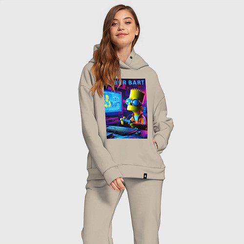 Женский костюм оверсайз Cyber Bart is an avid gamer / Миндальный – фото 2