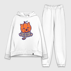 Женский костюм оверсайз Котик и тыква, цвет: белый