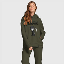 Женский костюм оверсайз Приоритетные в приоритете мем смерть, цвет: хаки — фото 2