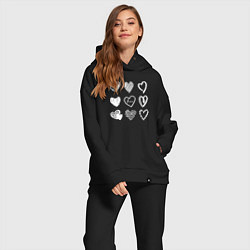 Женский костюм оверсайз Hearts love hand draw, цвет: черный — фото 2