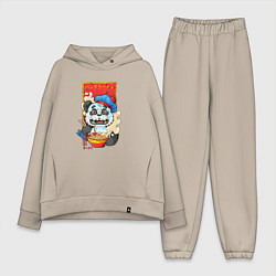 Женский костюм оверсайз Панда ест лапшу рамен, цвет: миндальный