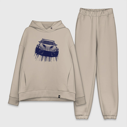 Женский костюм оверсайз Спорткар в синих тонах / Миндальный – фото 1