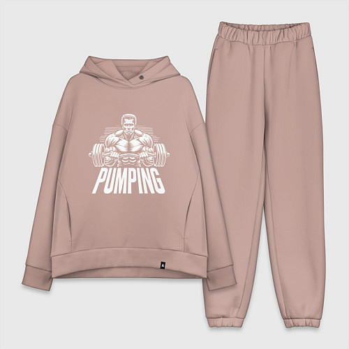 Женский костюм оверсайз Арнольд Шварценеггер - качалка / Пыльно-розовый – фото 1