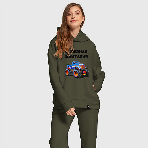 Женский костюм оверсайз Железная фантазия / Хаки – фото 2