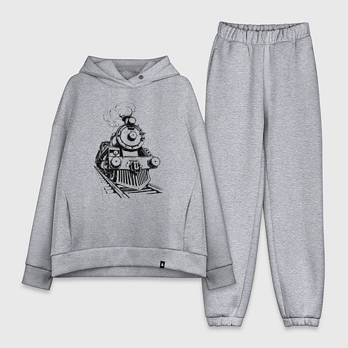 Женский костюм оверсайз Векторный паровоз / Меланж – фото 1