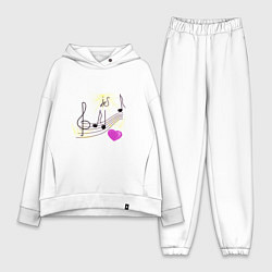 Женский костюм оверсайз Музыка это моя любовь на светлом фоне, цвет: белый