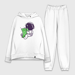 Женский костюм оверсайз Космонавт и доллары, цвет: белый