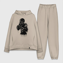 Женский костюм оверсайз Американский футболист черной краской, цвет: миндальный