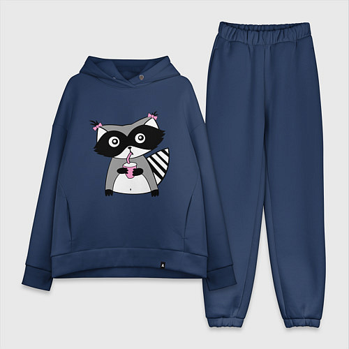 Женский костюм оверсайз Енот-девочка / Тёмно-синий – фото 1