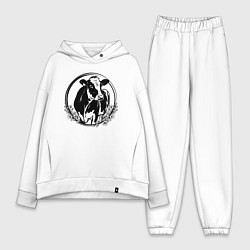 Женский костюм оверсайз Корова в цветочном круге, цвет: белый