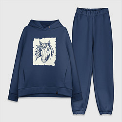 Женский костюм оверсайз Лошадь на ветру, цвет: тёмно-синий