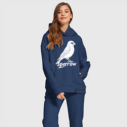 Женский костюм оверсайз Воробей белый логотип, цвет: тёмно-синий — фото 2