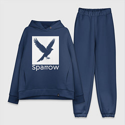 Женский костюм оверсайз Летящий воробей, цвет: тёмно-синий