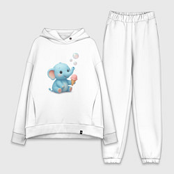 Женский костюм оверсайз Маленький слоненок с мороженым, цвет: белый