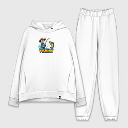 Женский костюм оверсайз Скелет со спиннингом на рыбалке, цвет: белый