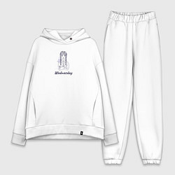 Женский костюм оверсайз Уэнсдей и вещь скетч, цвет: белый