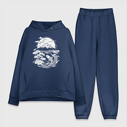 Женский костюм оверсайз Фудзи и карп кои, цвет: тёмно-синий