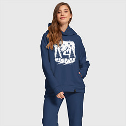 Женский костюм оверсайз Олень в новогоднем лесу, цвет: тёмно-синий — фото 2