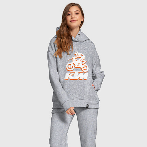 Женский костюм оверсайз KTM белый / Меланж – фото 2