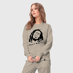 Костюм хлопковый женский Bob Marley: Don't worry, цвет: миндальный — фото 2