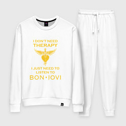 Костюм хлопковый женский I just need to listen to Bon Jovi, цвет: белый