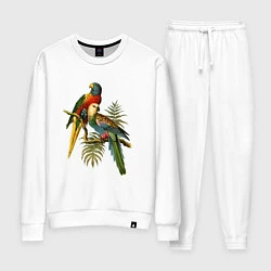 Костюм хлопковый женский Тропические попугаи, цвет: белый