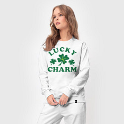 Костюм хлопковый женский Lucky charm - клевер, цвет: белый — фото 2