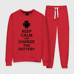 Костюм хлопковый женский Keep Calm & Charge The Battery (Android), цвет: красный