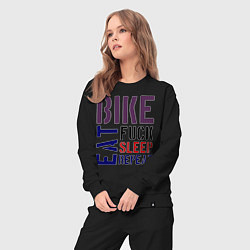 Костюм хлопковый женский Bike eat sleep repeat, цвет: черный — фото 2