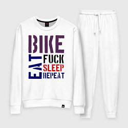 Костюм хлопковый женский Bike eat sleep repeat, цвет: белый