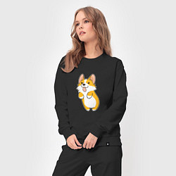 Костюм хлопковый женский Корги лапочка, цвет: черный — фото 2