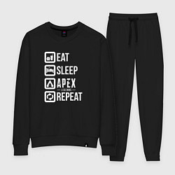 Костюм хлопковый женский Eat, Sleep, Apex, Repeat, цвет: черный