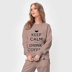 Костюм хлопковый женский Keep Calm & Drink Coffee, цвет: пыльно-розовый — фото 2