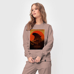 Костюм хлопковый женский Godzilla and red sun, цвет: пыльно-розовый — фото 2