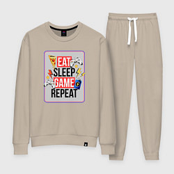 Костюм хлопковый женский EAT SLEEP GAME REPEAT, цвет: миндальный