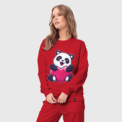 Костюм хлопковый женский Панда love, цвет: красный — фото 2