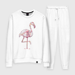 Костюм хлопковый женский Узорчатый фламинго, цвет: белый