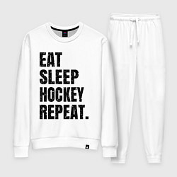 Костюм хлопковый женский EAT SLEEP HOCKEY REPEAT, цвет: белый