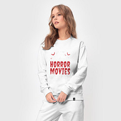 Костюм хлопковый женский Eat Sleep Horror Movies Repeat, цвет: белый — фото 2